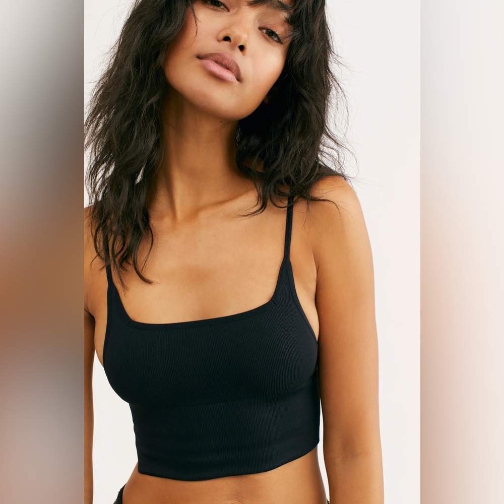 NWT Free People Andi Square Neck Seamless Bralette Black SZ MED